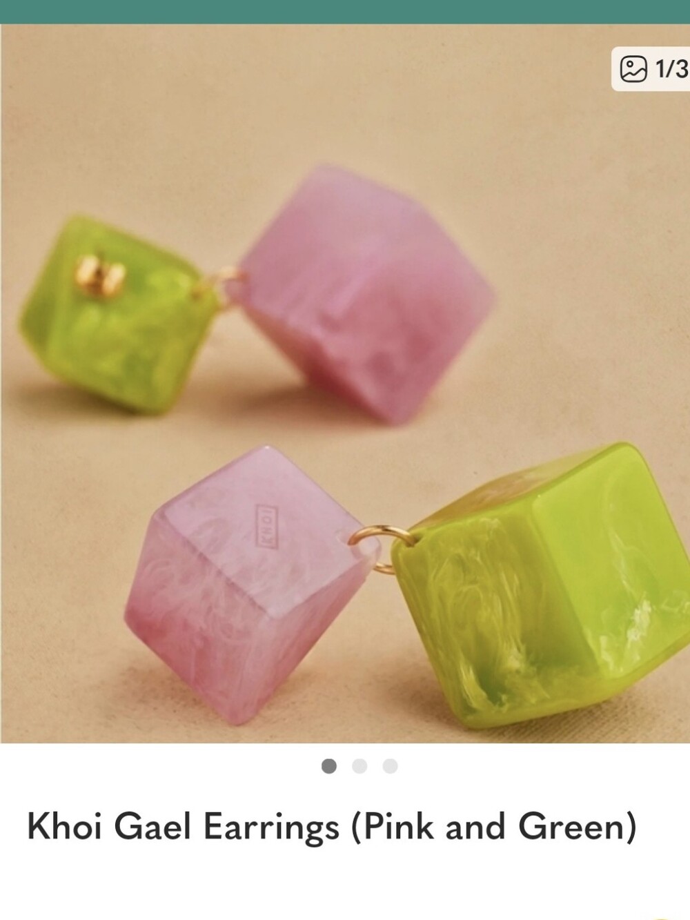 Khoi GAEL Pink and Green Earrings. Brand New With Tag